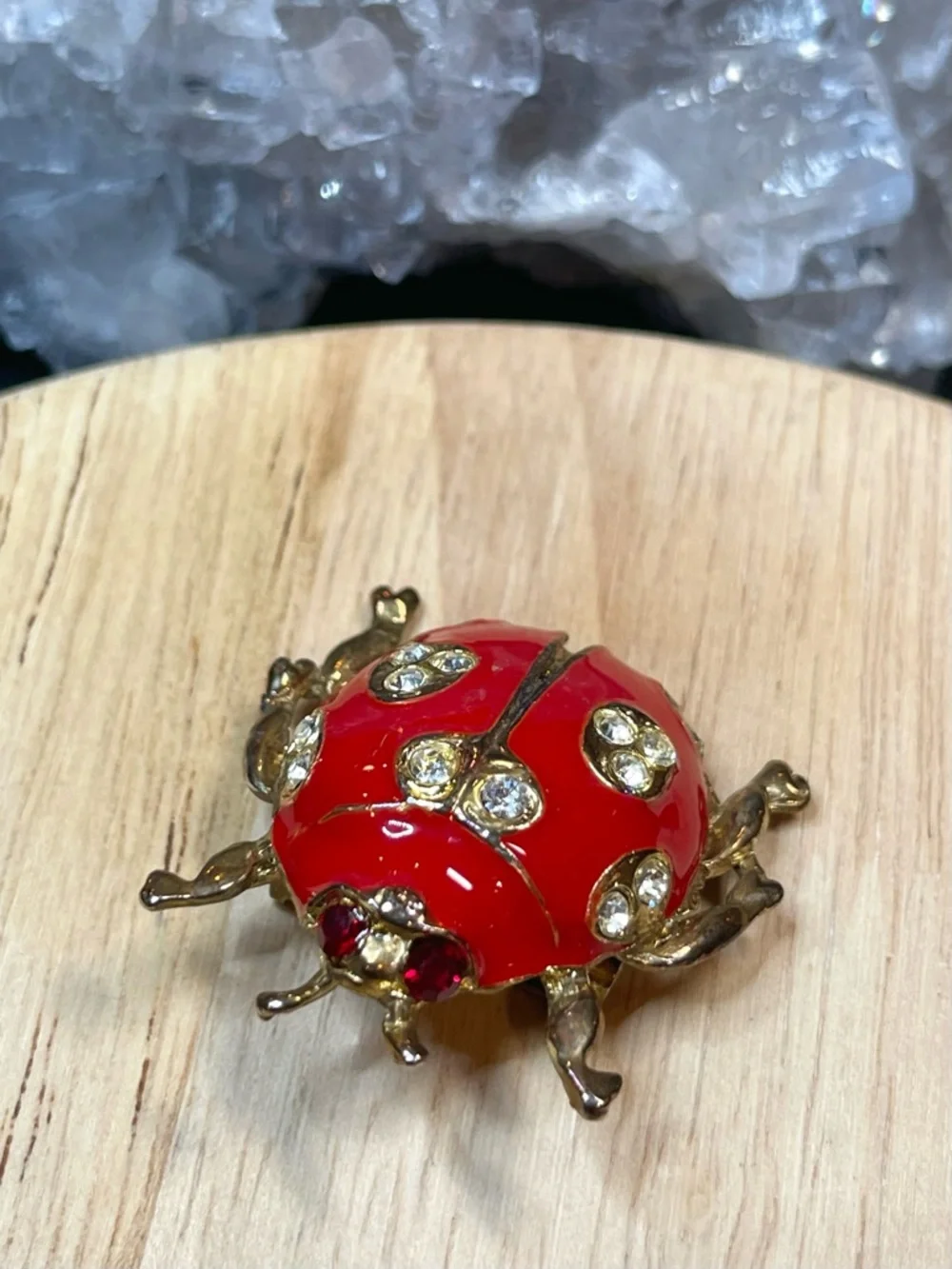 🌑 Red Enamel Rhinestone Ladybug Insect Brooch 🌑 - Picture 3 of 5